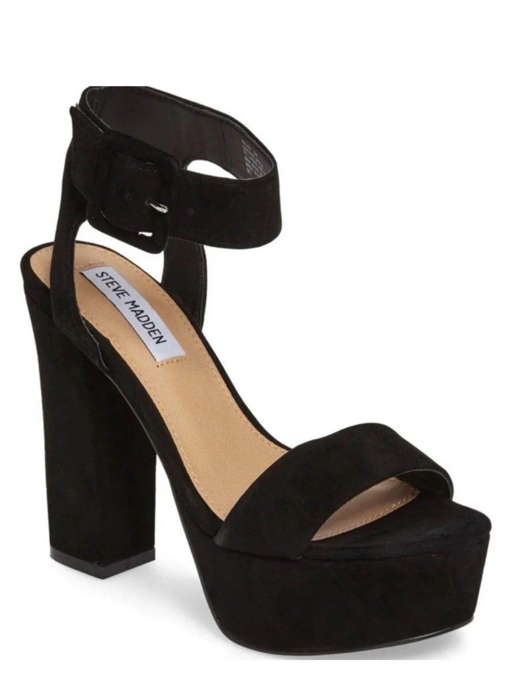 Steve Madden Black Suede Platform Block-Heel Sandals